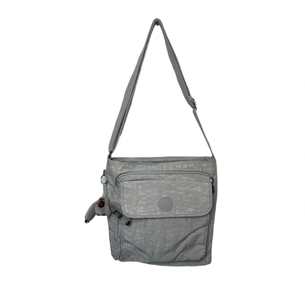 Kipling Machida Davina Nylon Crossbody Bag Adjustable Strap Zippered Pocket Gray